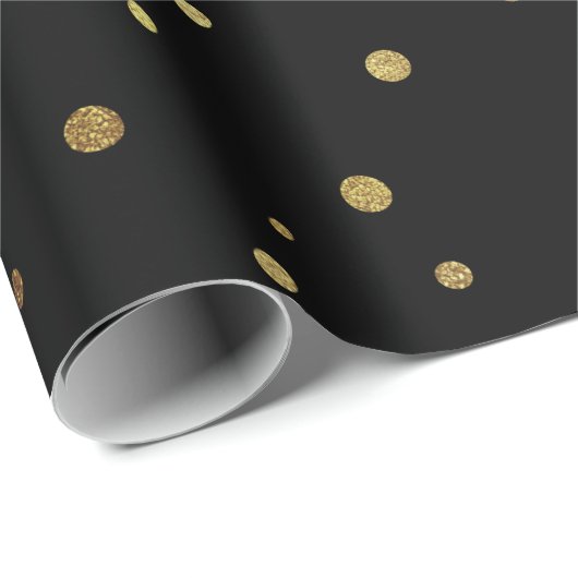 Zwarte en Faux Gold Cute Festive Confetti Cadeaupapier (Rol Hoek)