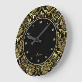 Zwarte en Faux Gold Floral Damaskers Grote Klok (Hoek)