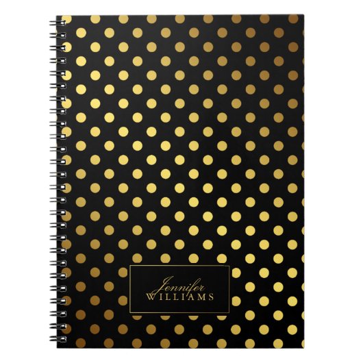 Zwarte en Faux Gold Foil Polka Dots Notitieboek (Voorkant)