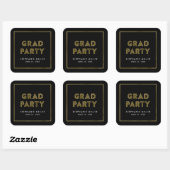 Zwarte en Faux Gold Geometric Afstudeerder Party Vierkante Sticker (Vel)