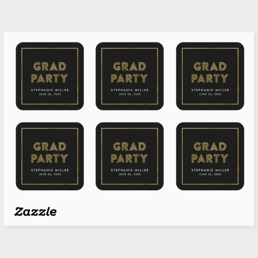 Zwarte en Faux Gold Geometric Afstudeerder Party Vierkante Sticker (Vel)