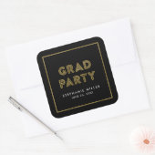 Zwarte en Faux Gold Geometric Afstudeerder Party Vierkante Sticker (Envelop)