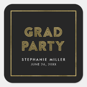 Zwarte en Faux Gold Geometric Afstudeerder Party Vierkante Sticker