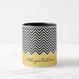 Zwarte en FAUX GOLD Modern Chevron Aangepaste TEKS Mok
