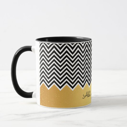 Zwarte en FAUX GOLD Modern Chevron Aangepaste TEKS Mok (Links)