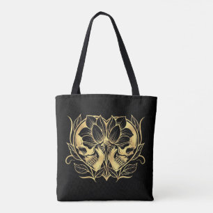 Zwarte en Faux Gold Skulls Tote Bag