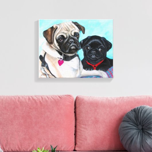 Zwarte en Fawn Pugs Canvas Afdruk (Insitu (Woonkamer))