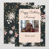 Zwarte en florale Birthday-kaart met uw foto (Voorkant / Achterkant)