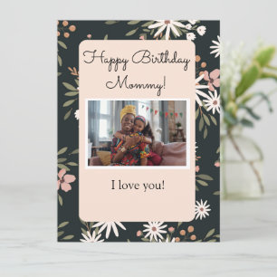 Zwarte en florale Birthday-kaart met uw foto
