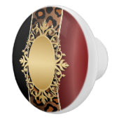 Zwarte en Garnet Red Jaguar Animal Print Keramische Knop (Rechts)