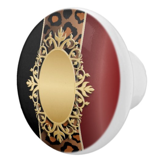 Zwarte en Garnet Red Jaguar Animal Print Keramische Knop (Rechts)