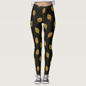 Zwarte en Gedempte Gouden Bladeren Leggings (Voorkant)
