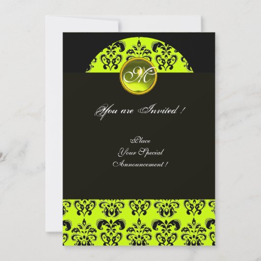 ZWARTE EN GEEL DAMASKMONOGRAM, topazgroen Kaart (Achterkant)