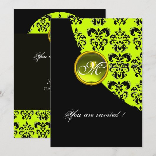 ZWARTE EN GEEL DAMASKMONOGRAM, topazgroen Kaart (Voorkant / Achterkant)