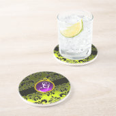 ZWARTE EN GEEL Paarse Amethystmonogram Zandsteen Onderzetter (Zijkant)