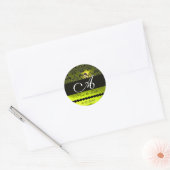 ZWARTE EN GEEL TOPAZ DAMASKMONOGRAM, RONDE STICKER (Envelop)