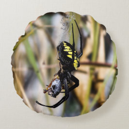 Zwarte en gele Argiope Garden Spider Round Pillow Rond Kussen