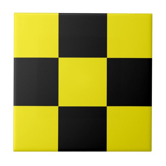 Zwarte en gele Check Ceramic Tegel Tegeltje (Voorkant)