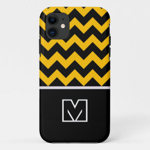 Zwarte en gele Chevron Zigzag. Aangepast monogram iPhone 11 Hoesje
