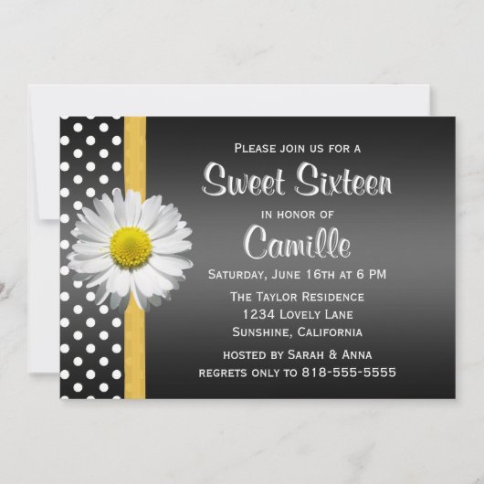 Zwarte en gele Daisy Sweet Sixteen Kaart (Voorkant)