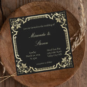 Zwarte en gele elegante trouwuitnodiging kaart