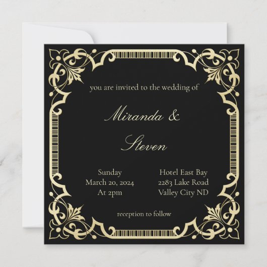 Zwarte en gele elegante trouwuitnodiging kaart (Voorkant)