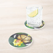 Zwarte en gele gepotte vlinder zandsteen onderzetter (Zijkant)