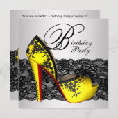 Zwarte en gele hoge hak schoen verjaardagsfeest kaart (Voorkant / Achterkant)
