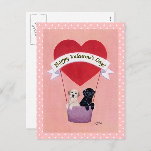 Zwarte en Gele Labrador Valentijn Feestdagenkaart (Voorkant / Achterkant)