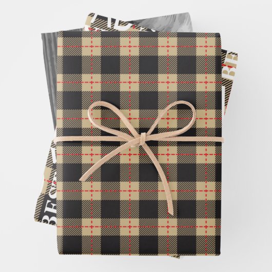 Zwarte en gele Lumberjack check vaders day set Inpakpapier Vel (In situ)