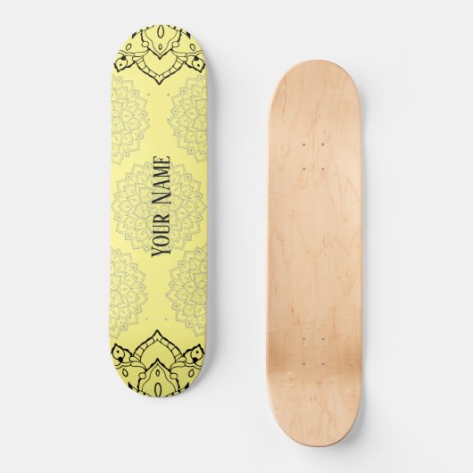 Zwarte en gele Mandala Skateboard (Voorkant)