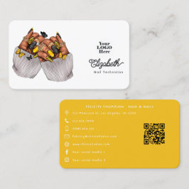 Zwarte en gele nagelsalon branding design met stij visitekaartje