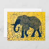 Zwarte en gele olifant op honingraat feestdagenkaart (Voorkant / Achterkant)