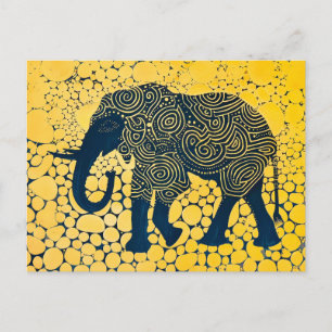 Zwarte en gele olifant op honingraat feestdagenkaart