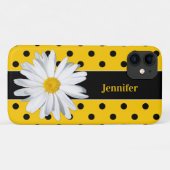 Zwarte en gele poka Dots, Daisy iPhone 11 Hoesje (Achterkant (horizontaal))