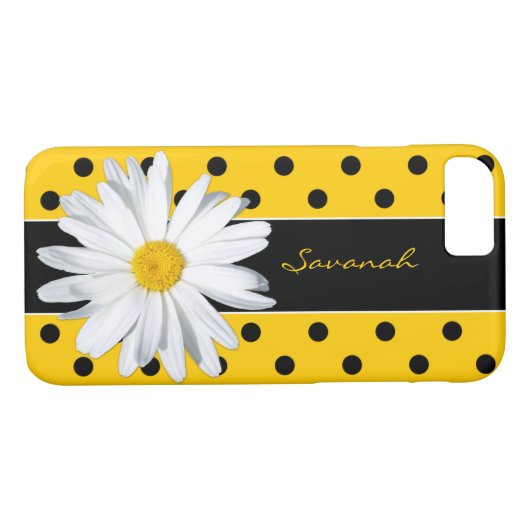 Zwarte en gele pokadots, Daisy iPhone 8/7 Hoesje (Achterkant (Horizontaal))