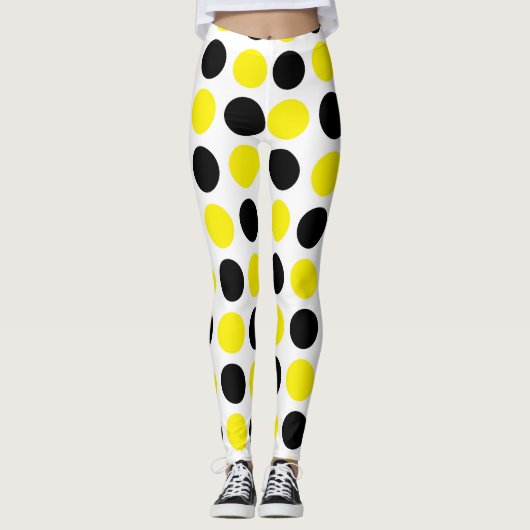 Zwarte en gele pokadots leggings (Voorkant)