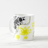 Zwarte en gele spatverf koffiemok (Voorkant links)