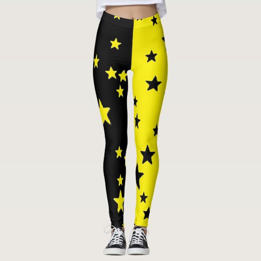 Zwarte en gele ster leggings (Voorkant)