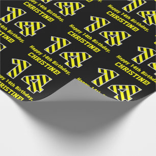 Zwarte en gele streping "14"; 14e verjaardag + naa cadeaupapier