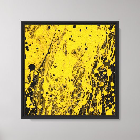 Zwarte en gele verfspatten canvas afdruk (Voorkant)