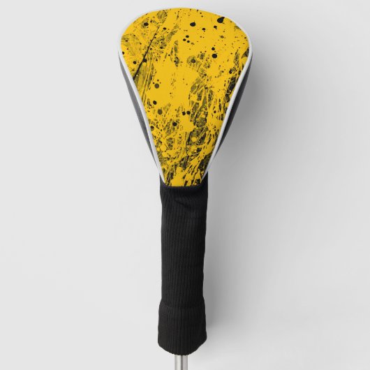 Zwarte en gele verfspatten golfheadcover (Voorkant)
