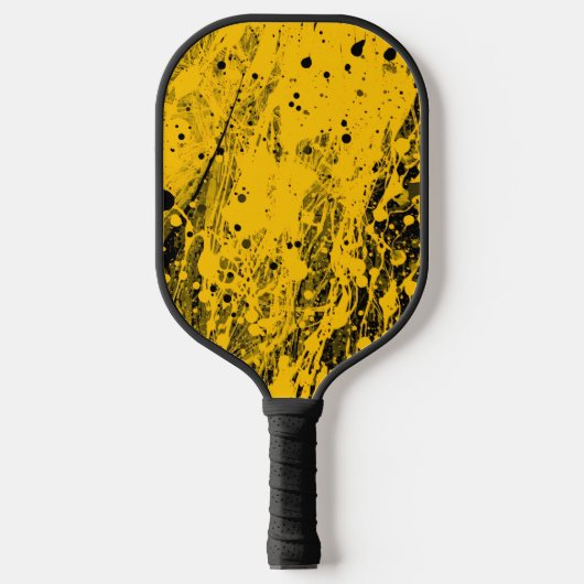 Zwarte en gele verfspatten pickleball paddle (Voorkant)