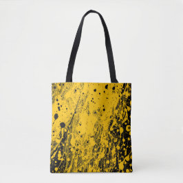 Zwarte en gele verfspatten tote bag