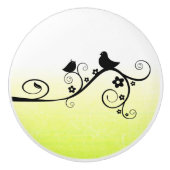 Zwarte en gele vogel op Branch Whimsical Keramische Knop (Voorkant)