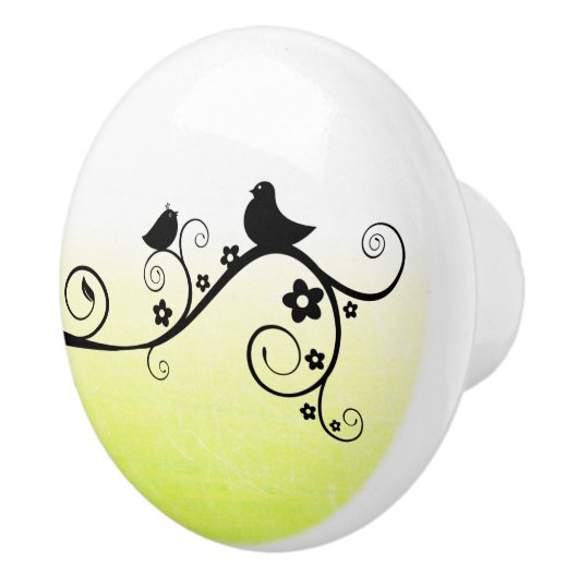 Zwarte en gele vogel op Branch Whimsical Keramische Knop (Rechts)