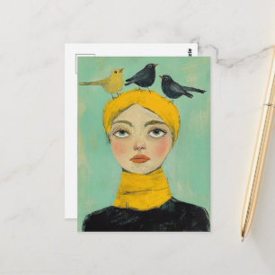 Zwarte en Gele Vogels op Haar Hoofd Briefkaart