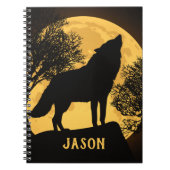 Zwarte en gele wolf en Full Moon Notitieboek (Voorkant)