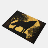 Zwarte en gele Wolf Full Moon Doormat Deurmat (Schuin)