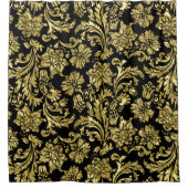 Zwarte en glanzende gouden  Floral Damaskers Douchegordijn (Voorkant)